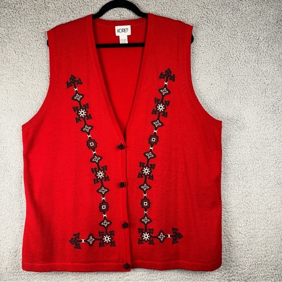 Koret‎ 1X Vintage Applique Embroidery Sweater Vest Knit Wool Abstract Artsy Boho - Picture 1 of 9